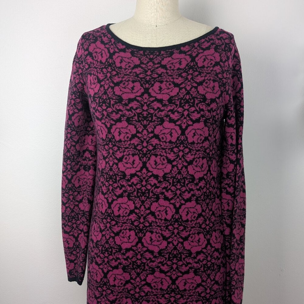 Charter Club Women’s Sweater Cotton Blend Pink Black Floral Long Sleeve Tunic M